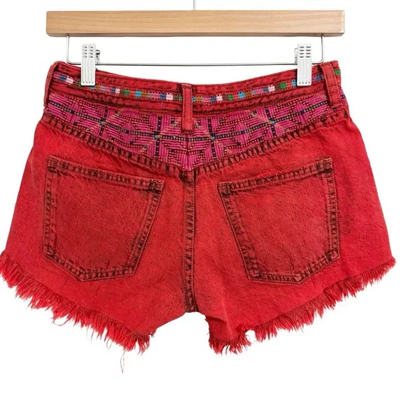 Free People Sun Break Red Denim Shorts 24 - Picture 6 of 14